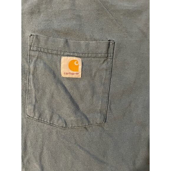 Men’s Carhartt Button Henley Tee 2XL Blue Faded Thrashed Grunge Workwear Utility - Picture 3 of 7